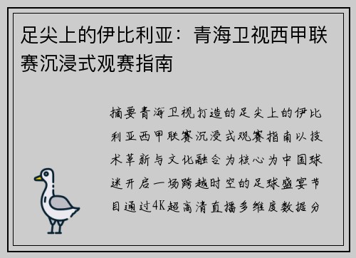 足尖上的伊比利亚：青海卫视西甲联赛沉浸式观赛指南