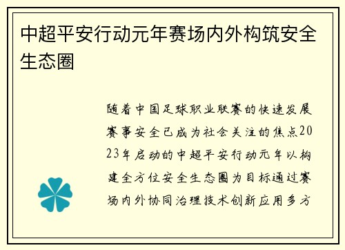 中超平安行动元年赛场内外构筑安全生态圈